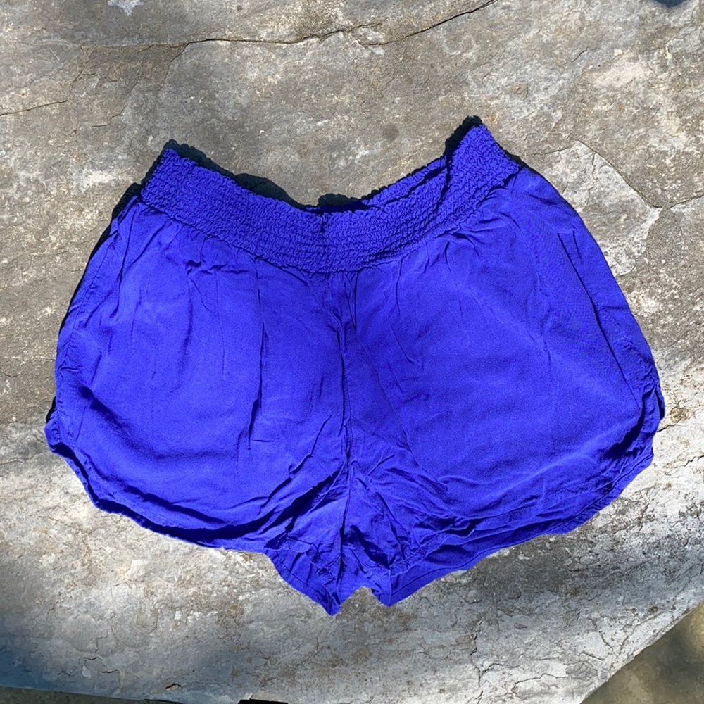 Royal Blue High Waisted Woven Shorts Gathered
